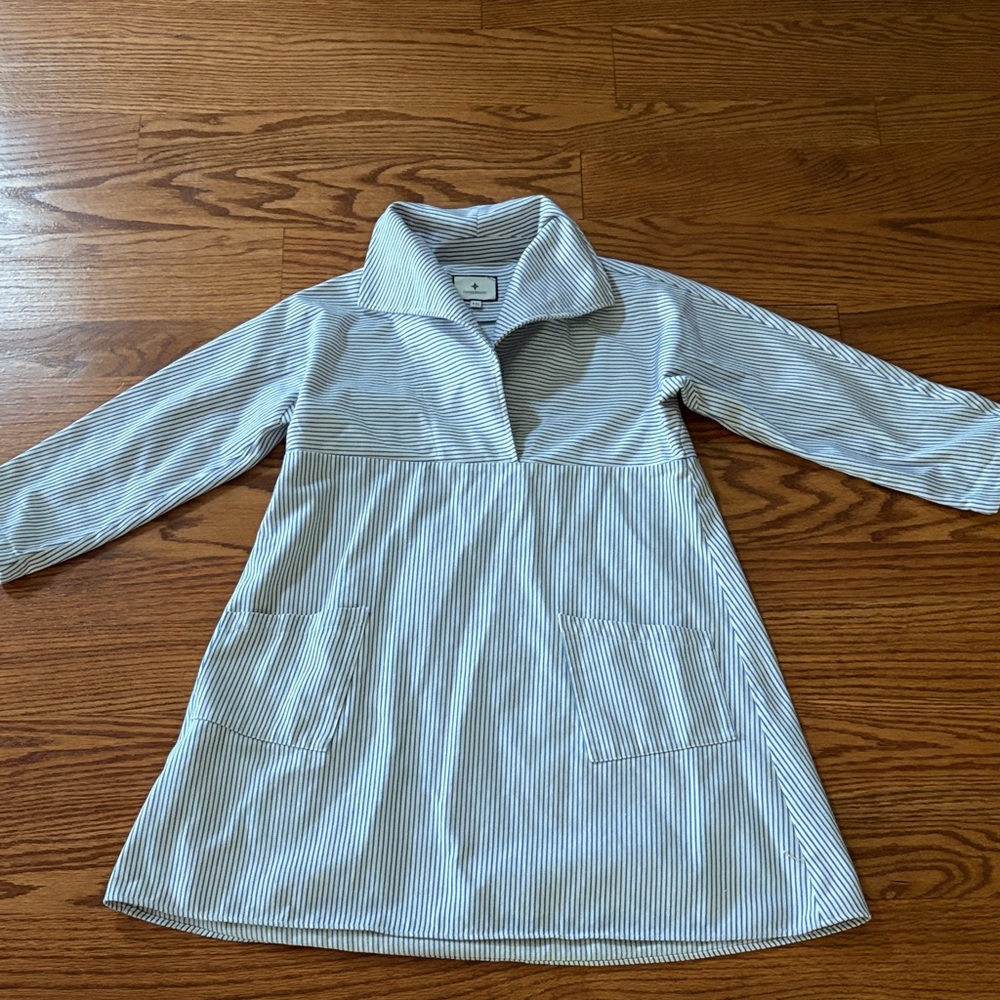 Tuckernuck stripe dress collar pockets blue white XXS XS